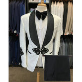 Jacquard Groom Tuxedos Black Velvet Shawl Lapel Men Suits for Wedding Best Man Blazer with Pants Male Fashion Costume 2024